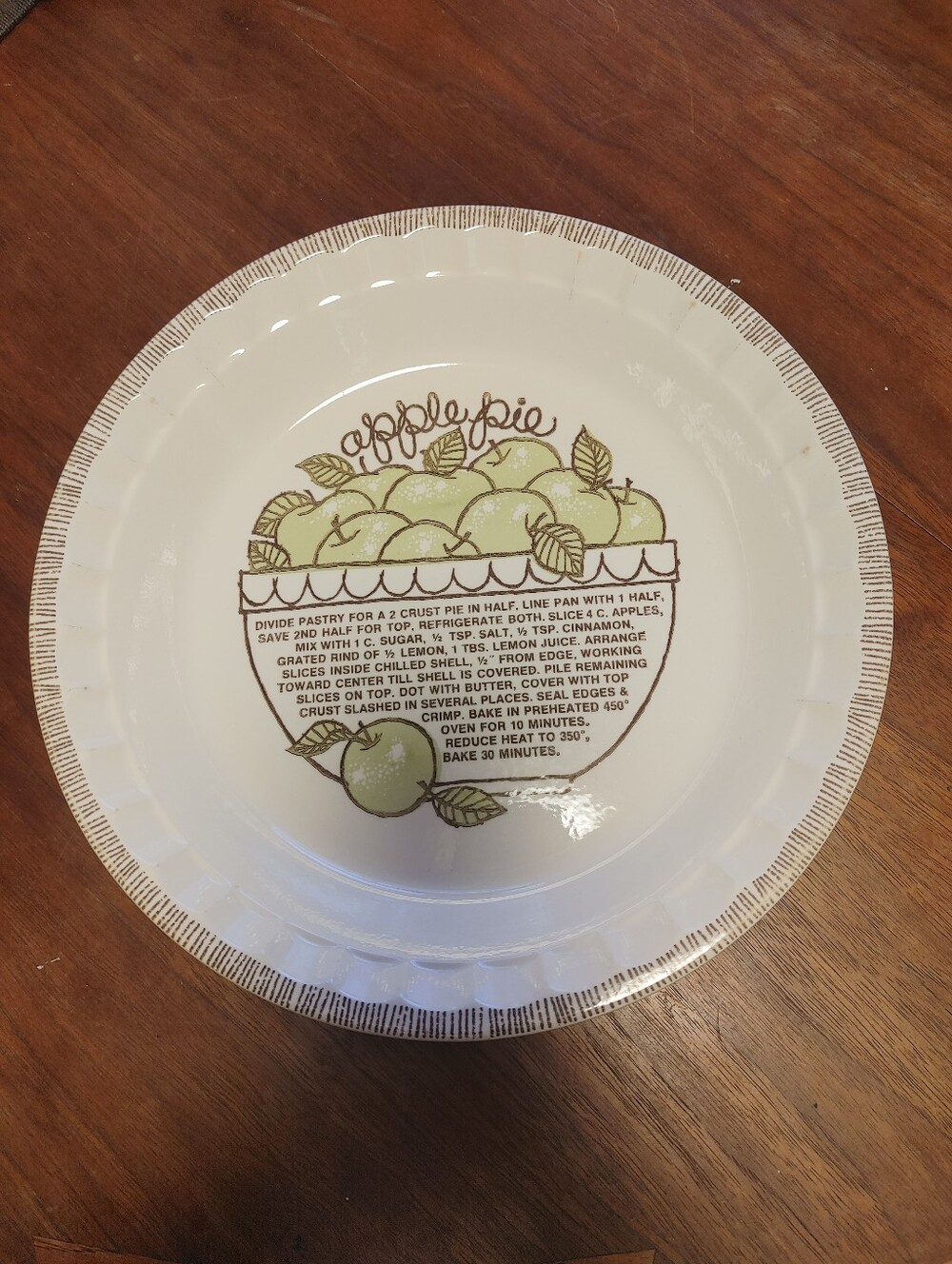 Vintage 1980's Royal China Apple Pie Baking Plate With Recipie